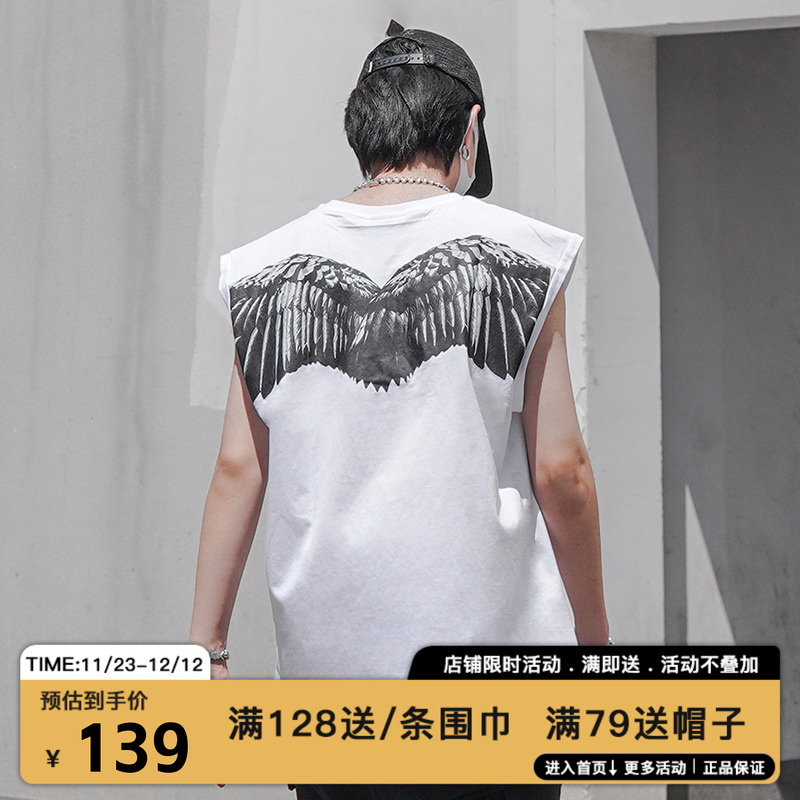 夏季翅膀印花圆领背心男女同款