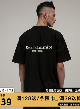 MIRACLE KILLxSPARK INFINITE联名款2025立体反光字母宽松短袖T恤