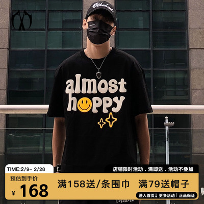 MIRACLEKILL2026新款almost happy笑脸发泡印花宽松休闲潮短袖T恤