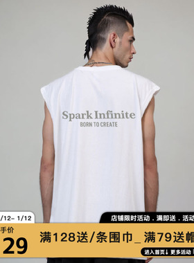 MIRACLE KILLxSPARK INFINITE联名款2025立体反光字母宽松无袖T恤