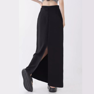 拖地长裙半身裙垂感松紧腰后开叉正装裙直筒秋季新款大码金丝绒