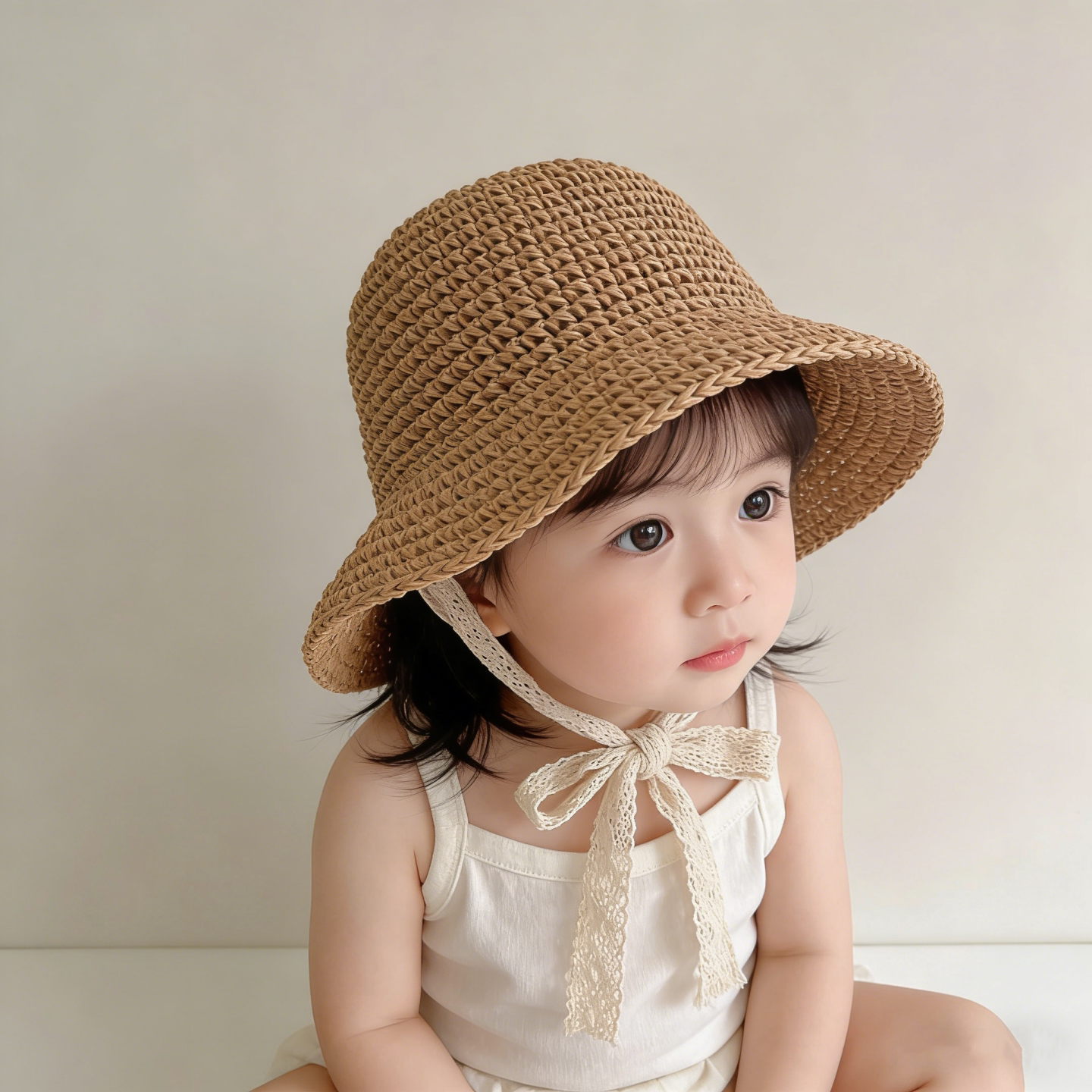 儿童草帽韩国夏季沙滩防晒婴幼儿洋气帽子ins女童宝宝出游防晒帽