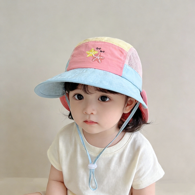 儿童遮阳帽子夏季薄款防晒大帽檐透气网眼速干帽女宝宝披肩渔夫帽