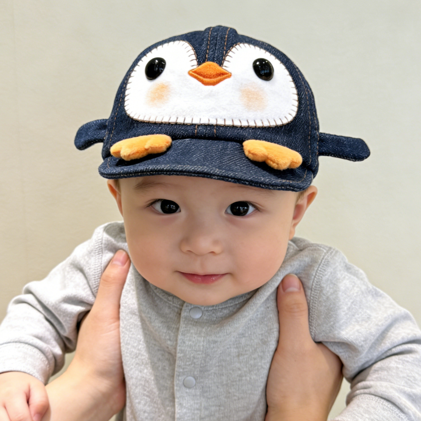 宝宝春秋薄款企鹅卡通鸭舌帽男童女婴儿小月龄遮阳防晒牛仔棒球帽