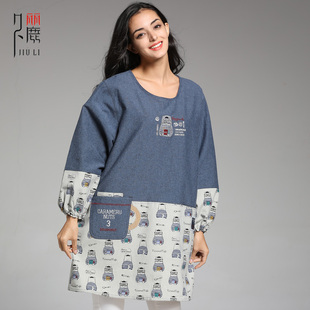 久丽新款韩版成人纯棉家居长袖罩衣家用防污可穿在羽绒服外包邮