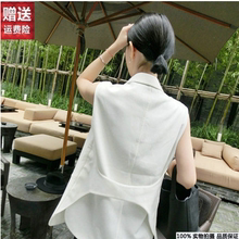 2020新款马夹棉麻一粒扣小个子西装领坎肩韩版修身显瘦马甲女腰带