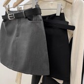 女2024春夏季 辣妹包臀短裙小个子高腰显瘦气质a字半身裙 灰色西装