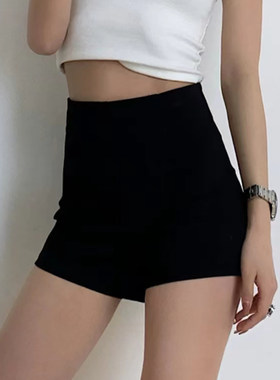 高腰黑色显瘦西装短裤女