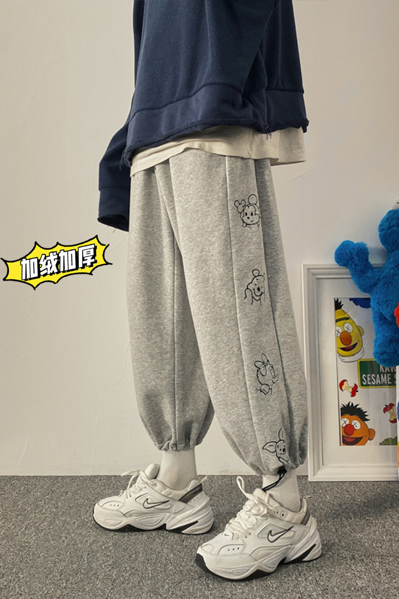 2021港风新款男士加绒加厚宽松抽绳束脚休闲裤卫裤K412/P45,男装休闲裤,星座608A