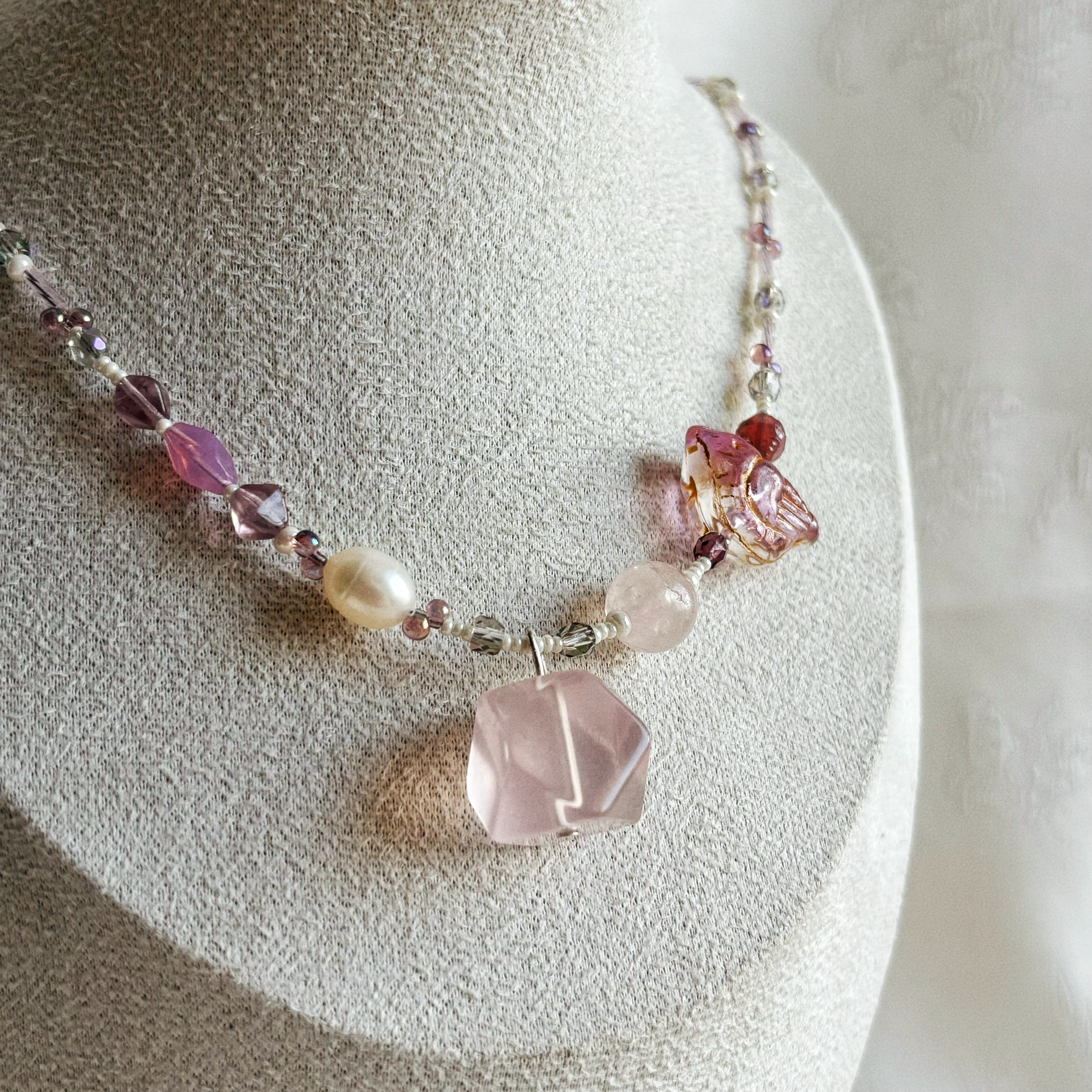 粉水晶原创设计琉璃项链女小众高级项链45cm超百搭甜妹单品甜美风