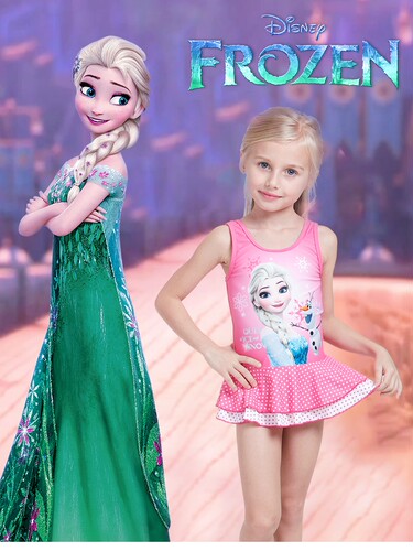 Disney迪士尼儿童泳衣女童连体冰雪奇缘可爱小公主抗氯速干游泳装