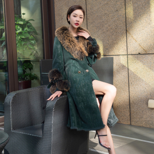 皮毛一体女正品修身年轻款中长款新款狐狸毛领海宁皮草大衣外套