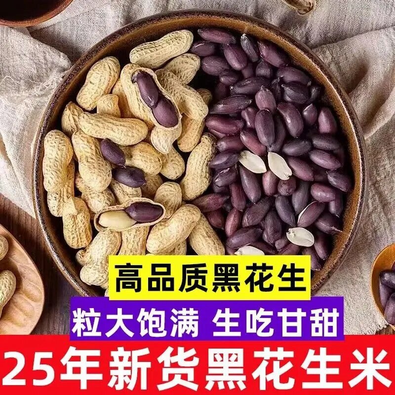 2025年黑花生含硒黑花生正宗黑花生带壳生吃水煮晒干花生原味炒熟