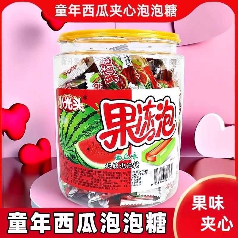 小光头果冻泡泡糖果味儿童西瓜超软糖糖果口香糖怀旧零食夹心批发