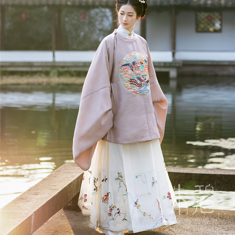 「朱碧」仿孔府花鸟裙  真丝花罗/真丝绡缎