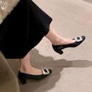 高跟鞋 方扣水钻粗跟单鞋 婚鞋 中跟方头绸缎平底瓢鞋 女秋冬加绒船鞋