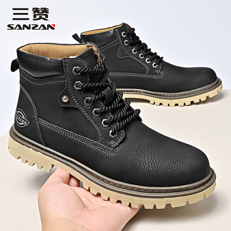 三赞马丁靴男款2026新款英伦复古中帮工装靴子男士踢不烂黑色皮靴
