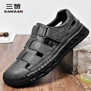 【正品保障】头层牛皮爸爸皮凉鞋