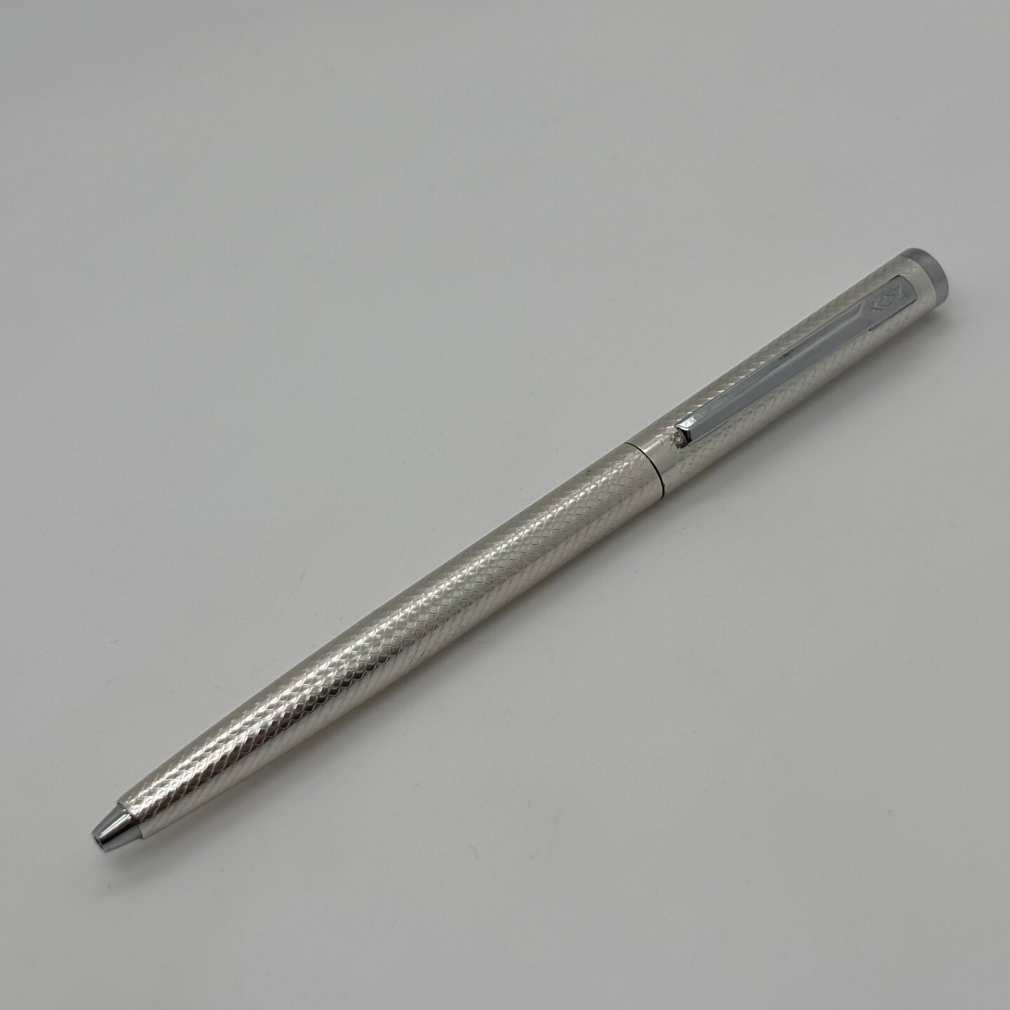 稀有老款70年代日本NAVY铝合金银色波纹特殊重压笔头出芯圆珠笔