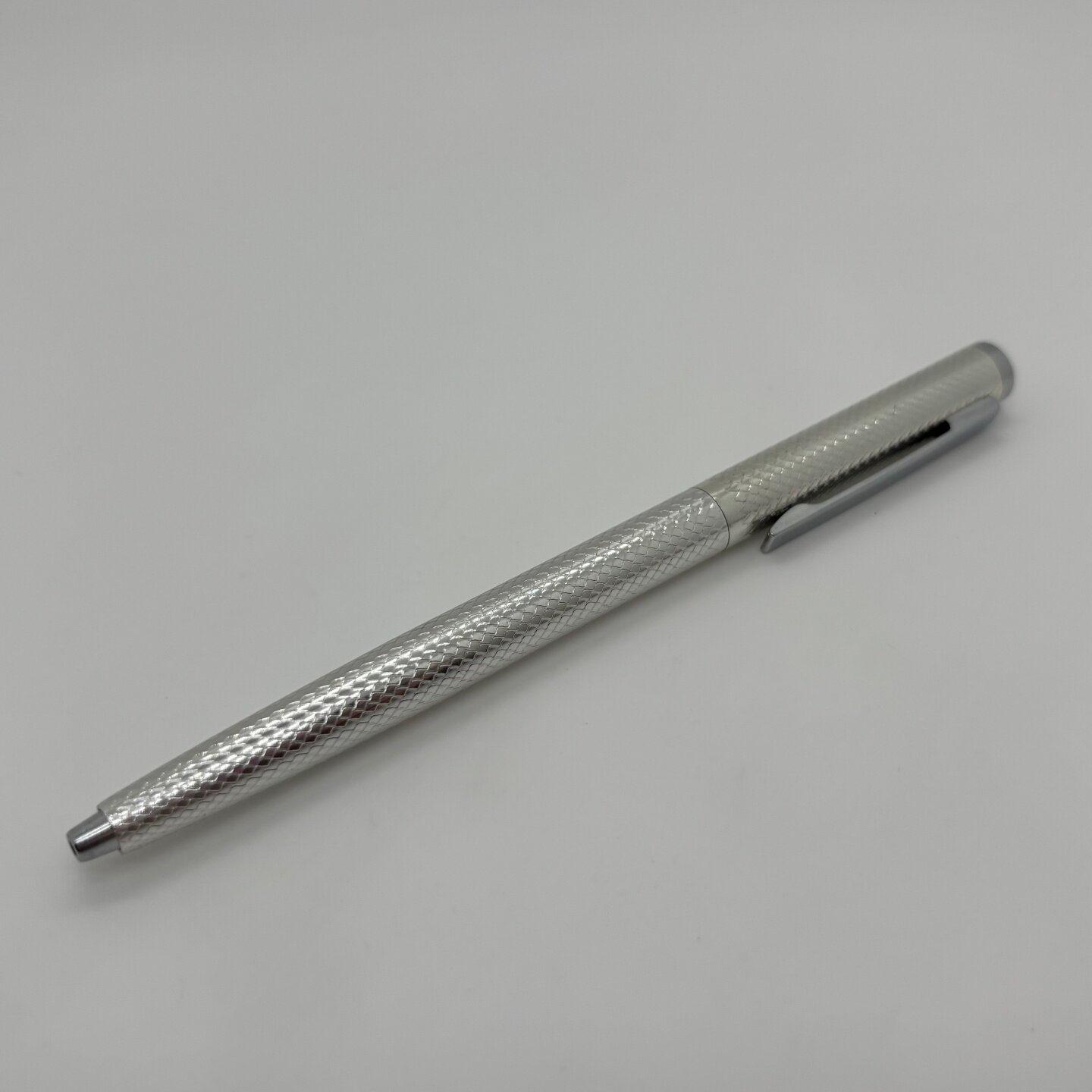 稀有老款70年代日本NAVY铝合金银色波纹特殊重压笔头出芯圆珠笔