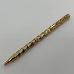 中古老款特价1980年代日本不知名旋转出芯金色格纹铝合金圆珠笔