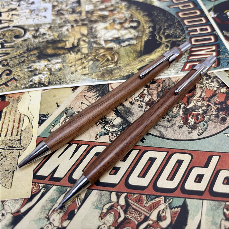 日系简约实木系列轻便书写绘画按压出芯0.5-2.0mm胡桃木自动铅笔