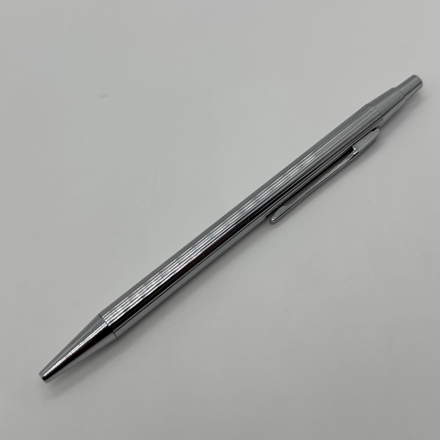 中古老款70-80年代日本PLATINUM白金全金属条纹按压出芯圆珠笔