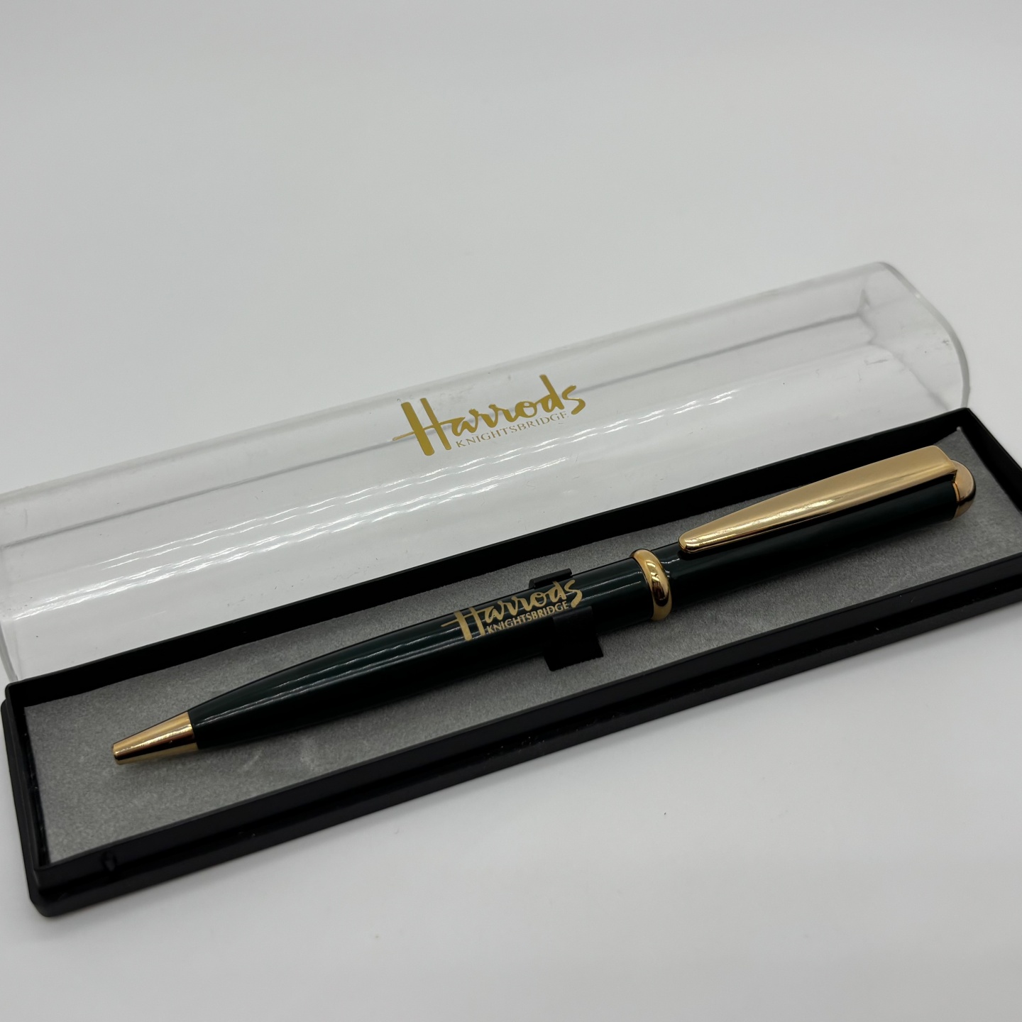 绝版老款HARRODS哈罗德旋转出芯墨绿色圆珠笔