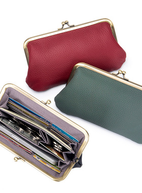 新款夹子包长款钱包手抓包女真皮简约手拿包钱包口金收纳包大容量