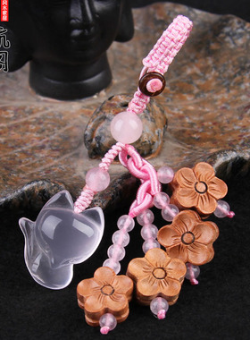 四朵粉水晶狐狸时尚风包挂钥匙扣