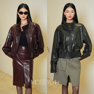 进口油蜡羊皮 设计师 复古机车夹克皮衣外套 现货 Moss烨