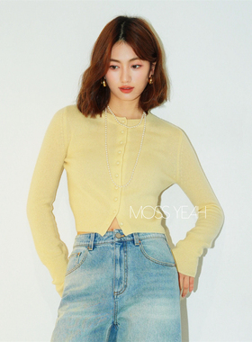 Moss烨 〓绒+〓清新鹅黄色 圆领包扣轻盈羊绒开衫