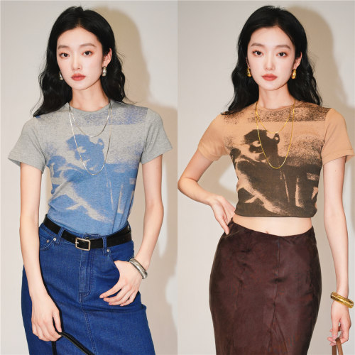 短袖休闲百搭印花棉女