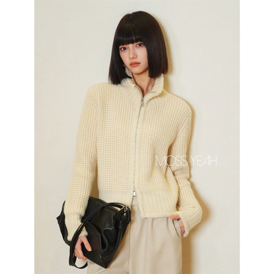 高领休闲合身山羊绒编织粗针