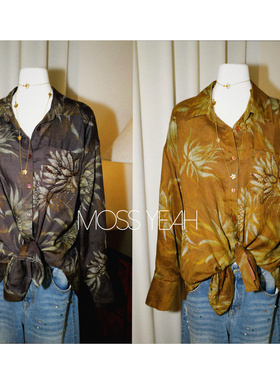 Moss烨 两色 精致钉珠 苎麻印花宽松衬衫