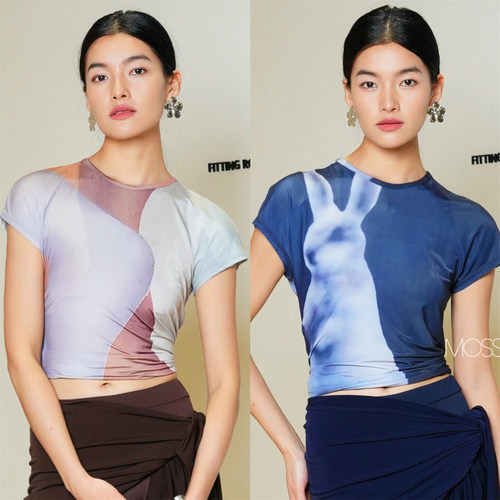 Moss烨 现货〓ODLYWORKSHOP〓小众设计师 印花薄纱短袖T恤上衣