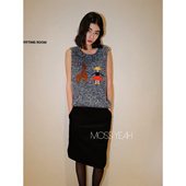 Moss烨 两色 卡通提花背心毛衣 绒 复古夹花羊绒