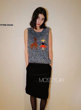 Moss烨 〓绒+〓复古夹花羊绒 卡通提花背心毛衣 两色