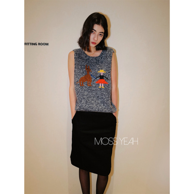 Moss烨 〓绒+〓复古夹花羊绒 卡通提花背心毛衣 两色