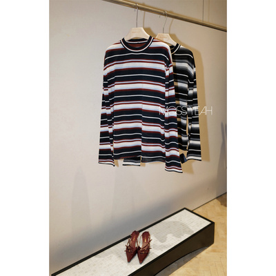 Moss烨〓设计师〓德国扬子纱 经典圆领宽松条纹绵羊毛针织衫