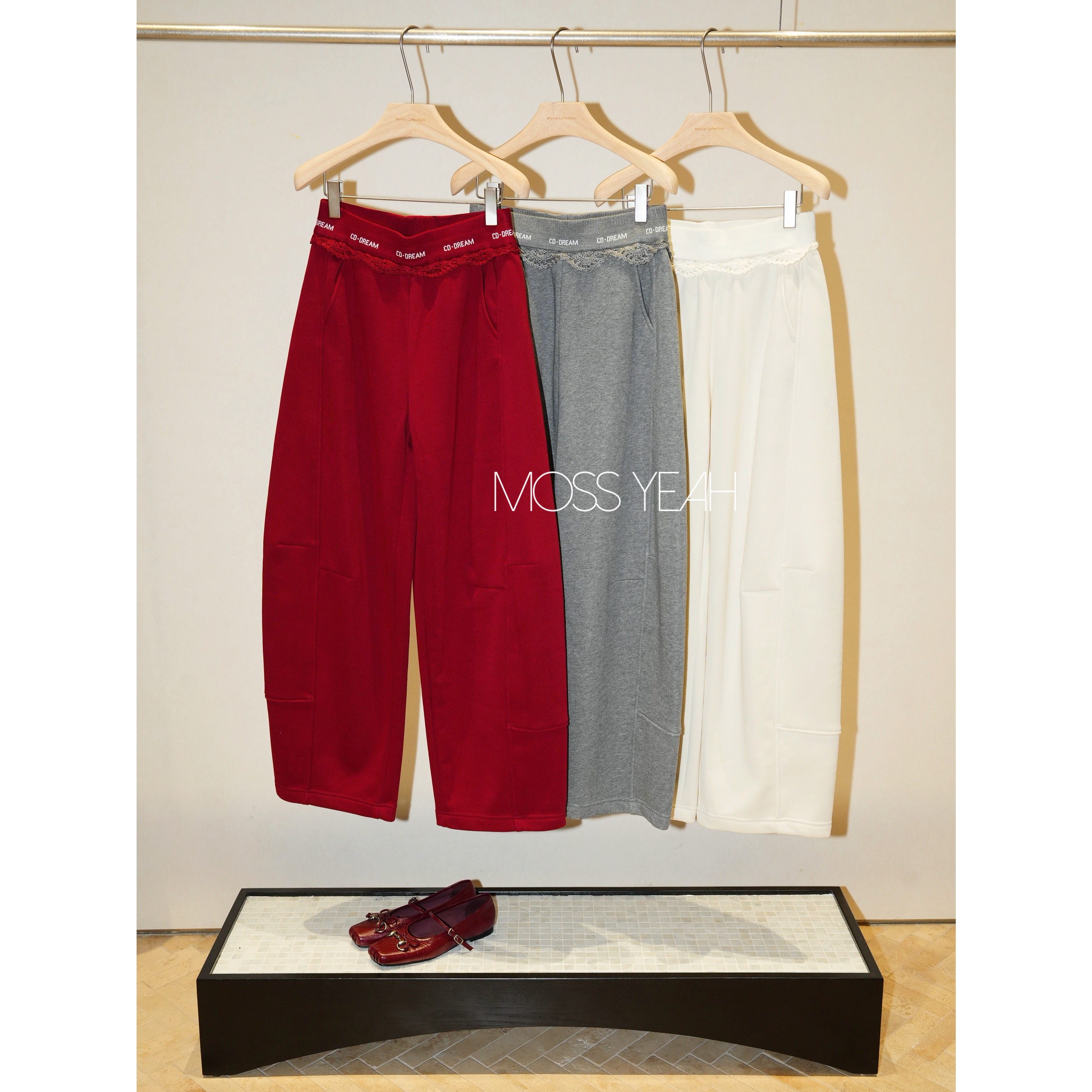 Moss烨 〓设计师〓花边松紧腰 加绒立体弯刀卫裤 三色,女装/女士精品,卫裤,淘宝优惠券,粉丝福利购,淘宝优惠卷