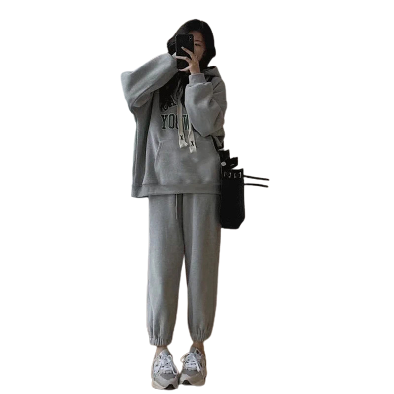 孕妇冬季套装时尚网红宽松加绒厚连帽卫衣外出秋冬款休闲裤两件套