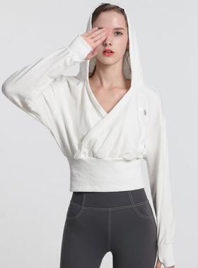 易笛新款连帽跑步运动上衣女宽松健身长袖显瘦瑜伽服罩衫春秋卫衣