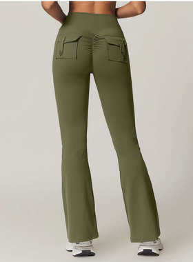 工装健身裤训练秋冬女蜜桃臀高腰瑜伽裤跑步紧身欧美跨境微喇运动