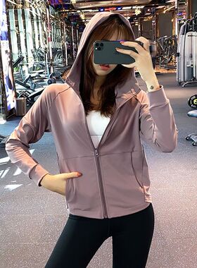 宽松运动外套女连帽帅气拉链开衫夹克瑜伽服上衣跑步速干健身长袖