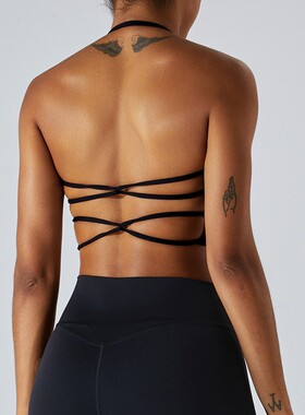 时尚性感挂脖瑜伽文胸女速干交叉美背裸感舒适跑步健身内衣裹胸