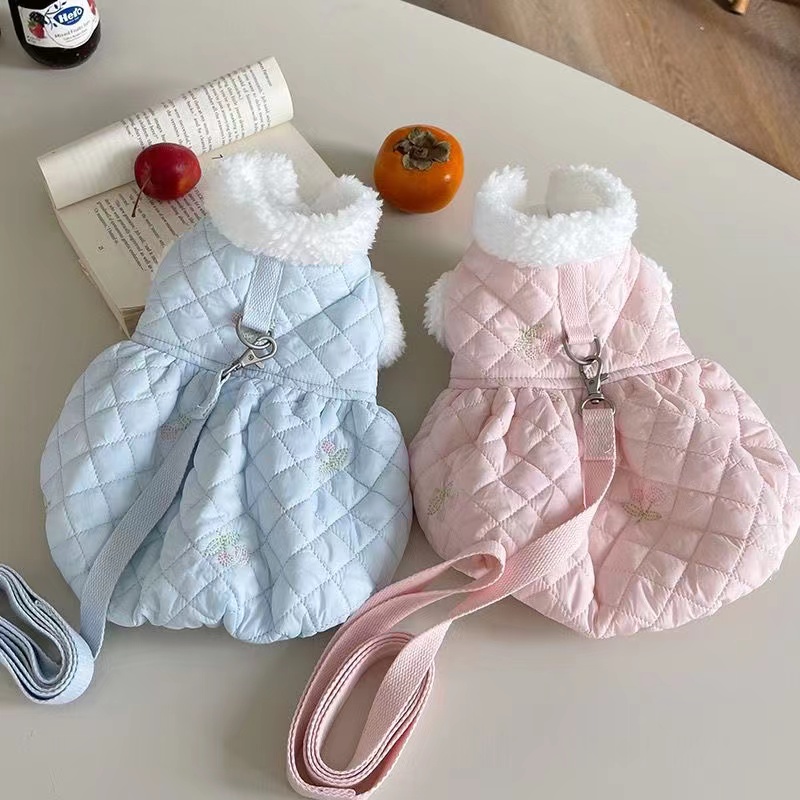 宠物秋冬加绒外出牵引棉服
