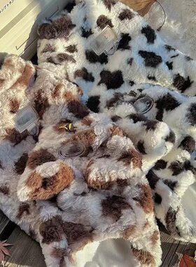 美拉德奶牛毛绒 冬季宠物棉衣猫咪约克夏比熊保暖牵引衣服