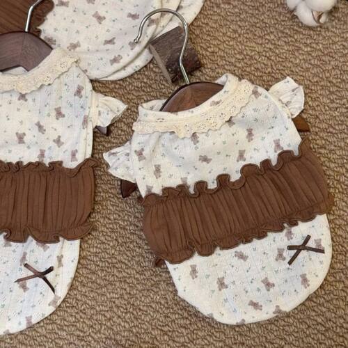 宠物衣服秋冬新款碎花蕾丝百搭打底衫狗狗猫咪柔软内搭