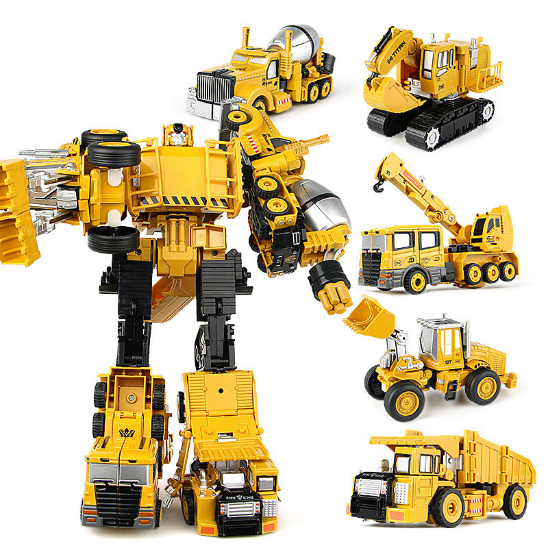 合体变形玩具金机器人刚工程车男孩儿童益智合金五合一大力神模型